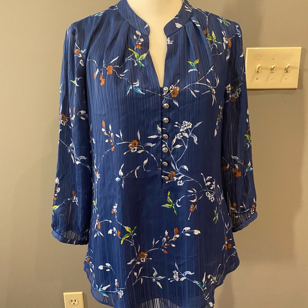 WHBM blue floral blouse